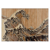 The Great Hokusai Wave Bamboo Wood Style Accent Snijplank (Voorkant)