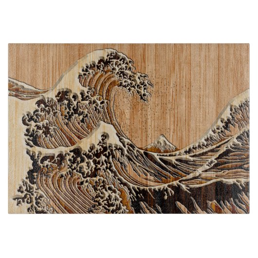 The Great Hokusai Wave Bamboo Wood Style Accent Snijplank (Voorkant)