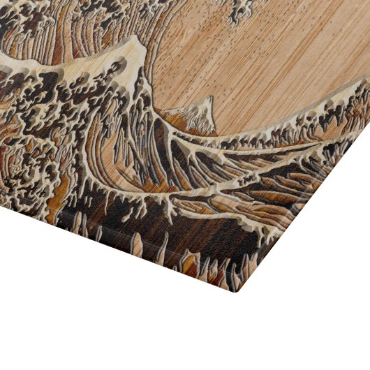 The Great Hokusai Wave Bamboo Wood Style Accent Snijplank (Hoek)
