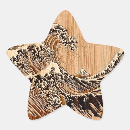 The Great Hokusai Wave Bamboo Wood Style Accent Ster Sticker (Voorkant)
