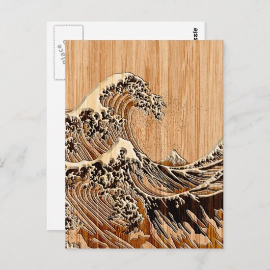 The Great Hokusai Wave Bamboo Wood Style Briefkaart (Voorkant / Achterkant)