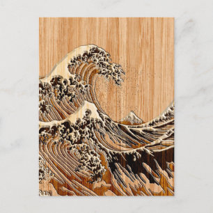 The Great Hokusai Wave Bamboo Wood Style Briefkaart
