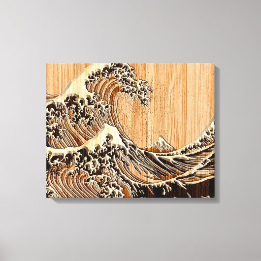 The Great Hokusai Wave Bamboo Wood Style Canvas Afdruk (Voorkant)