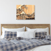 The Great Hokusai Wave Bamboo Wood Style Canvas Afdruk (Insitu (Slaapkamer))