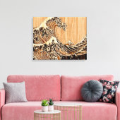 The Great Hokusai Wave Bamboo Wood Style Canvas Afdruk (Insitu (Woonkamer))