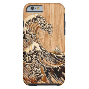 The Great Hokusai Wave Bamboo Wood Style Tough iPhone 6 Hoesje