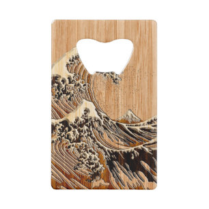 The Great Hokusai Wave Bamboo Wood Style Creditkaart Flessenopener