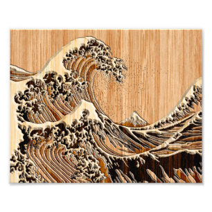 The Great Hokusai Wave Bamboo Wood Style Foto Afdruk