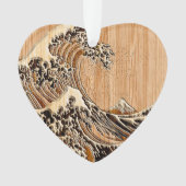 The Great Hokusai Wave Bamboo Wood Style Ornament (voorkant)