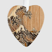 The Great Hokusai Wave Bamboo Wood Style Ornament (voorkant)