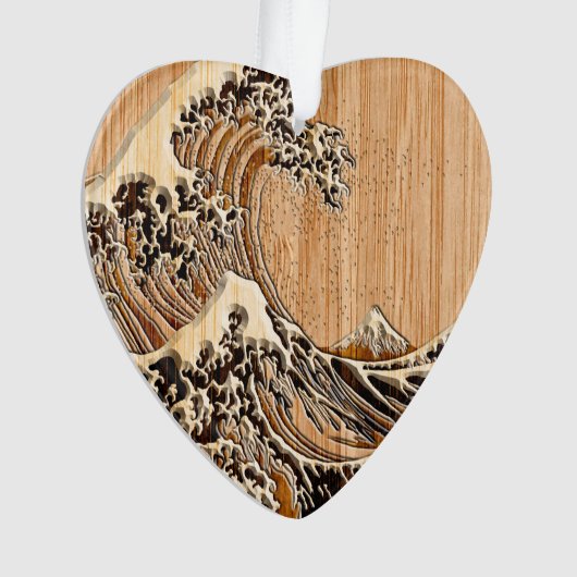 The Great Hokusai Wave Bamboo Wood Style Ornament (voorkant)