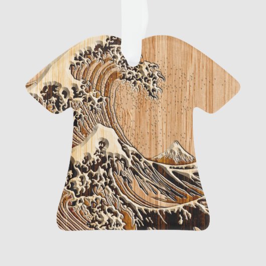 The Great Hokusai Wave Bamboo Wood Style Ornament (voorkant)