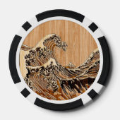 The Great Hokusai Wave Bamboo Wood Style Poker Chips (Achterkant)