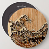 The Great Hokusai Wave Bamboo Wood Style Ronde Button 6,0 Cm (Voorkant /achterkant)