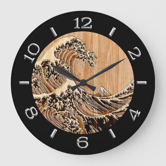 The Great Hokusai Wave in Bamboo Style Dial Grote Klok (Voorkant)
