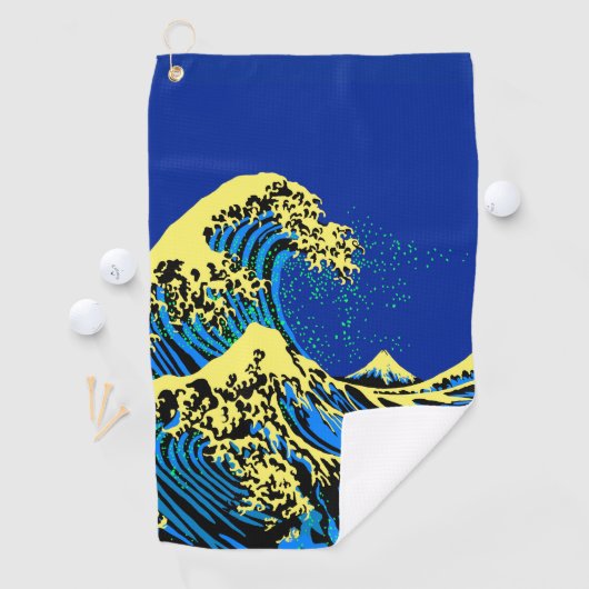 The Great Hokusai Wave in Blue Yellow Pop Style Golfhanddoek (Insitu)