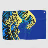 The Great Hokusai Wave in Blue Yellow Pop Style Golfhanddoek (Horizontaal)