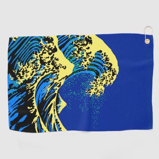 The Great Hokusai Wave in Blue Yellow Pop Style Golfhanddoek (Horizontaal)