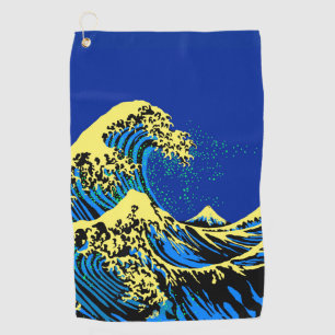 The Great Hokusai Wave in Blue Yellow Pop Style  Golfhanddoek