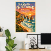 The Great Ocean Road Australië - Vintage Poster (Thuiskantoor)