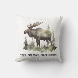 "The Great Outdoors" Aanpasbare Aquarel Eland Buitenkussen