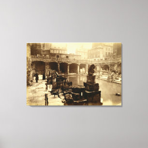 The Great Roman Bath, Bath (foto van B/w) Canvas Afdruk