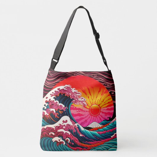 The Great SynthWave of Kanagawa Retro 80's Crossbody Tas (Achterkant)