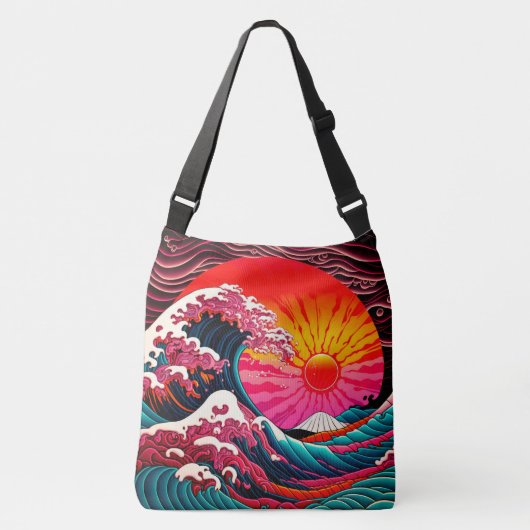The Great SynthWave of Kanagawa Retro 80's Crossbody Tas (Voorkant)