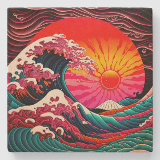 The Great SynthWave of Kanagawa Retro 80's Stenen Onderzetter
