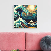 The Great Wave, golf uit Kanagawa v1 Canvas Afdruk (Insitu (Woonkamer))