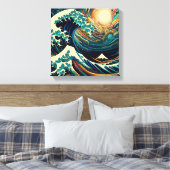 The Great Wave, golf uit Kanagawa v1 Canvas Afdruk (Insitu (Slaapkamer))