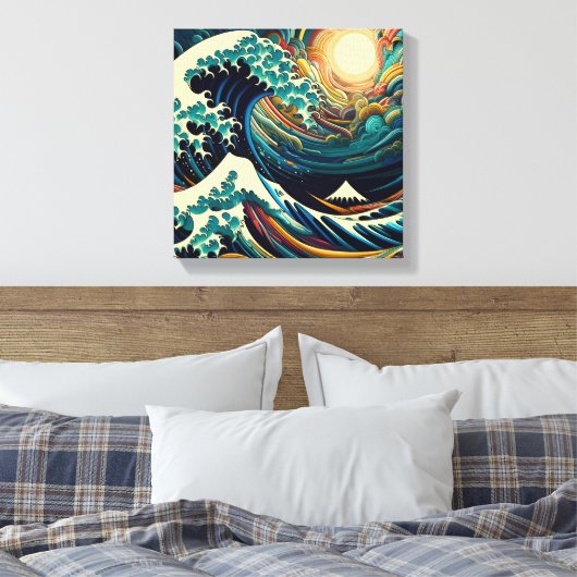 The Great Wave, golf uit Kanagawa v1 Canvas Afdruk (Insitu (Slaapkamer))