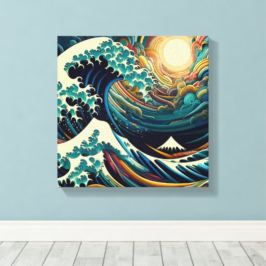 The Great Wave, golf uit Kanagawa v1 Canvas Afdruk (Insitu (Houten vloer))