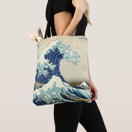 The Great Wave – Katsushika Hokusai – Custom Text Tote Bag (Dichtbij)