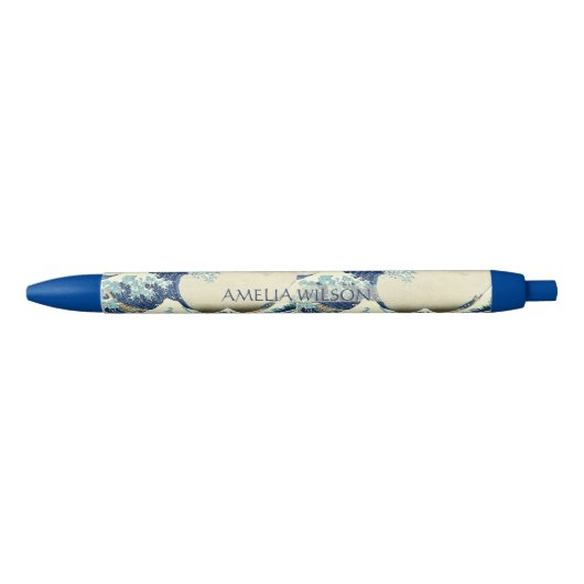 The Great Wave – Katsushika Hokusai – Custom Text  Zwarte Inkt Pen (Voorkant)