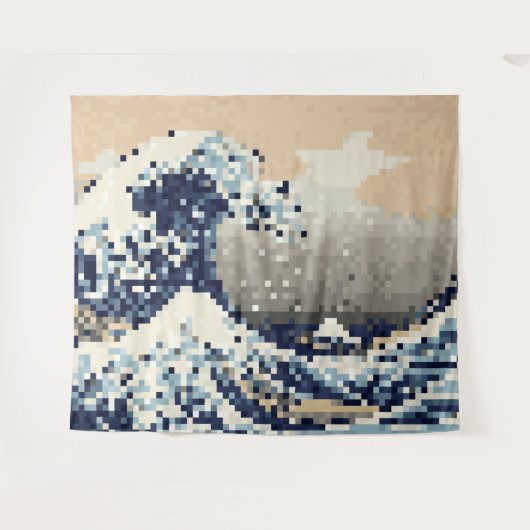The Great Wave off Kanagawa 8 Bit Pixel Art Wandkleed (Voorkant (horizontaal))