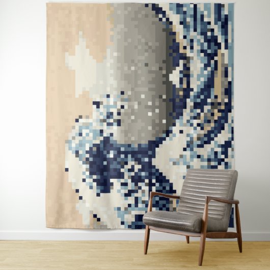 The Great Wave off Kanagawa 8 Bit Pixel Art Wandkleed (In situ)