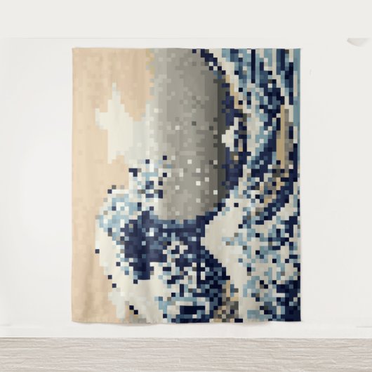 The Great Wave off Kanagawa 8 Bit Pixel Art Wandkleed (Voorkant)