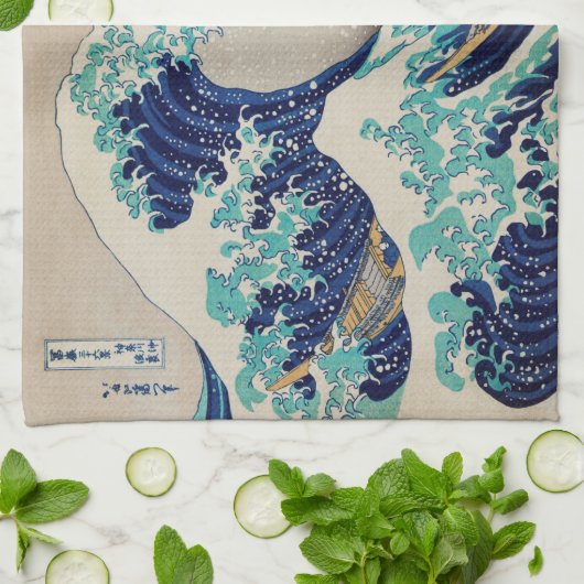 The Great Wave Off Kanagawa Japans Woodblock Theedoek (Gevouwen)