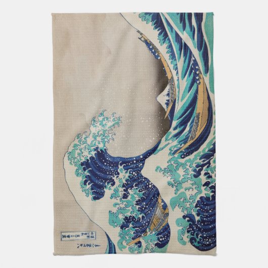 The Great Wave Off Kanagawa Japans Woodblock Theedoek (Verticaal)