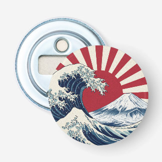 The Great Wave off Kanagawa & rising sun flag Button Flesopener