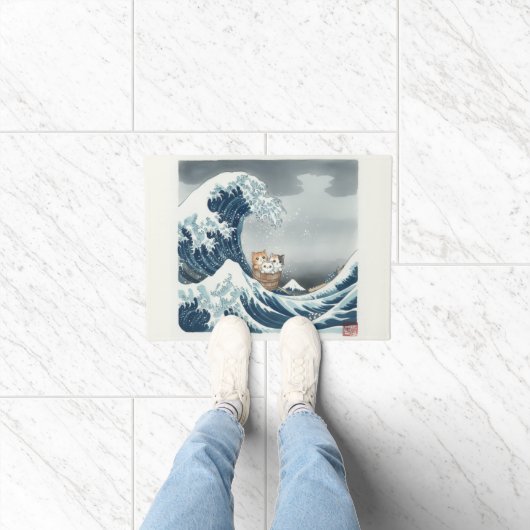 The Great Wave off Kanagawa with Cute Kittens Deurmat (Binnen)