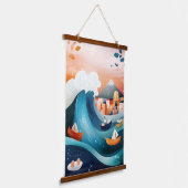 The Great Wave opnieuw bedacht: moderne elegantie Hangend Wandkleed (Gebogen)