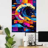 The Great Wave opnieuw geïnterpreteerd in abstract Poster (Thuiskantoor)