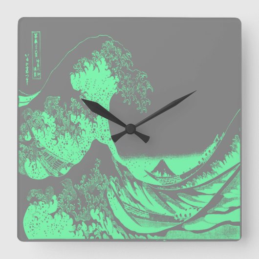 The Great Wave Seafoam Green & Grey Clock Vierkante Klok (Voorkant)
