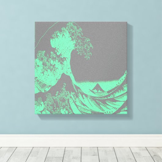 The Great Wave Seafoam Green & Grey Wrapped Canvas (Insitu (Houten vloer))