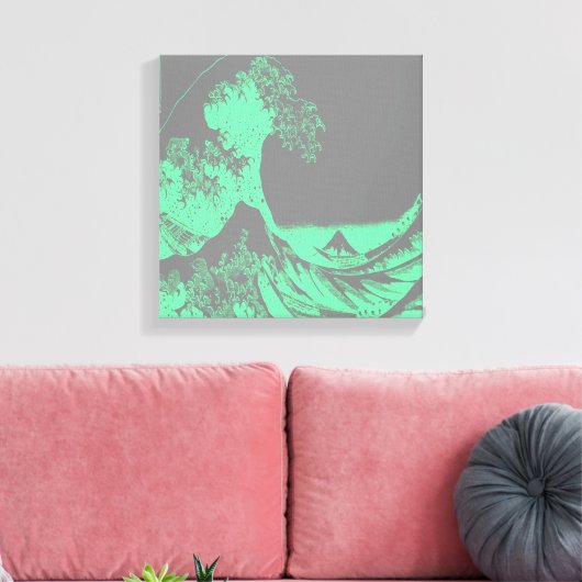 The Great Wave Seafoam Green & Grey Wrapped Canvas (Insitu (Woonkamer))