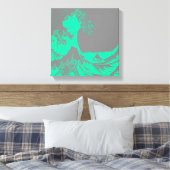 The Great Wave Seafoam Green & Grey Wrapped Canvas (Insitu (Slaapkamer))