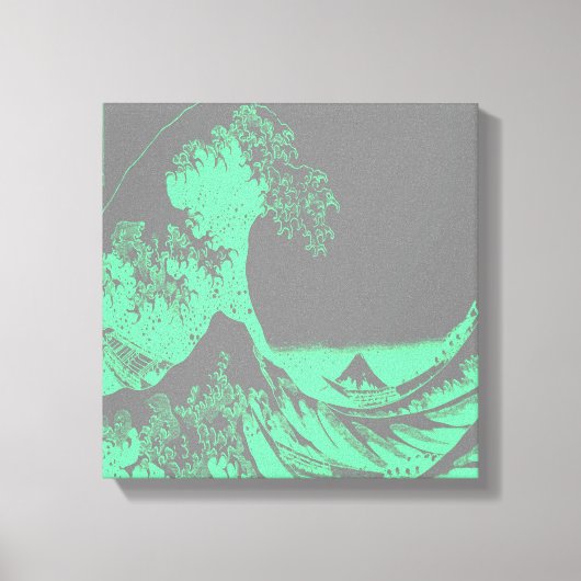 The Great Wave Seafoam Green & Grey Wrapped Canvas Afdruk (Voorkant)