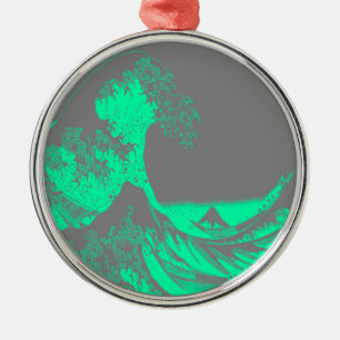 The Great Wave Seafoam Groen & Grijs Metalen Ornament